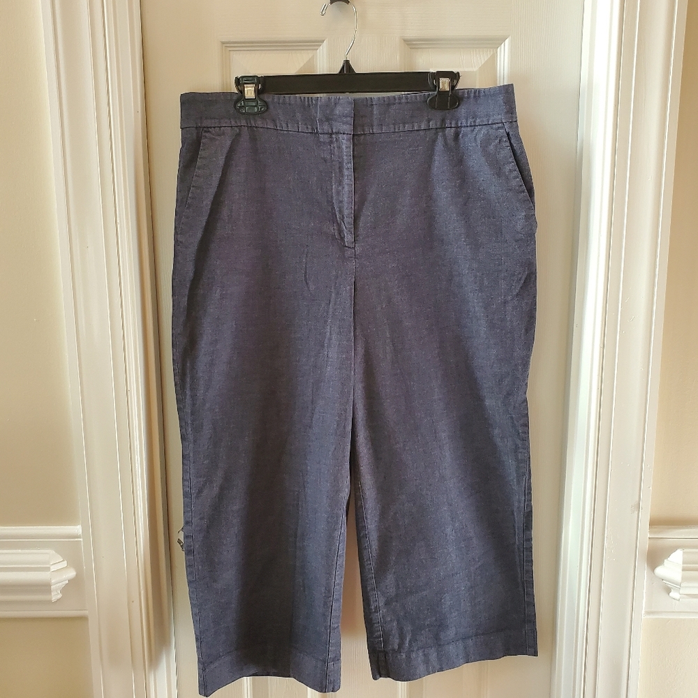 Ann Taylor Factory - Blue Grey - Chambray Wide Leg Crop Capri Pants Sz. 16P